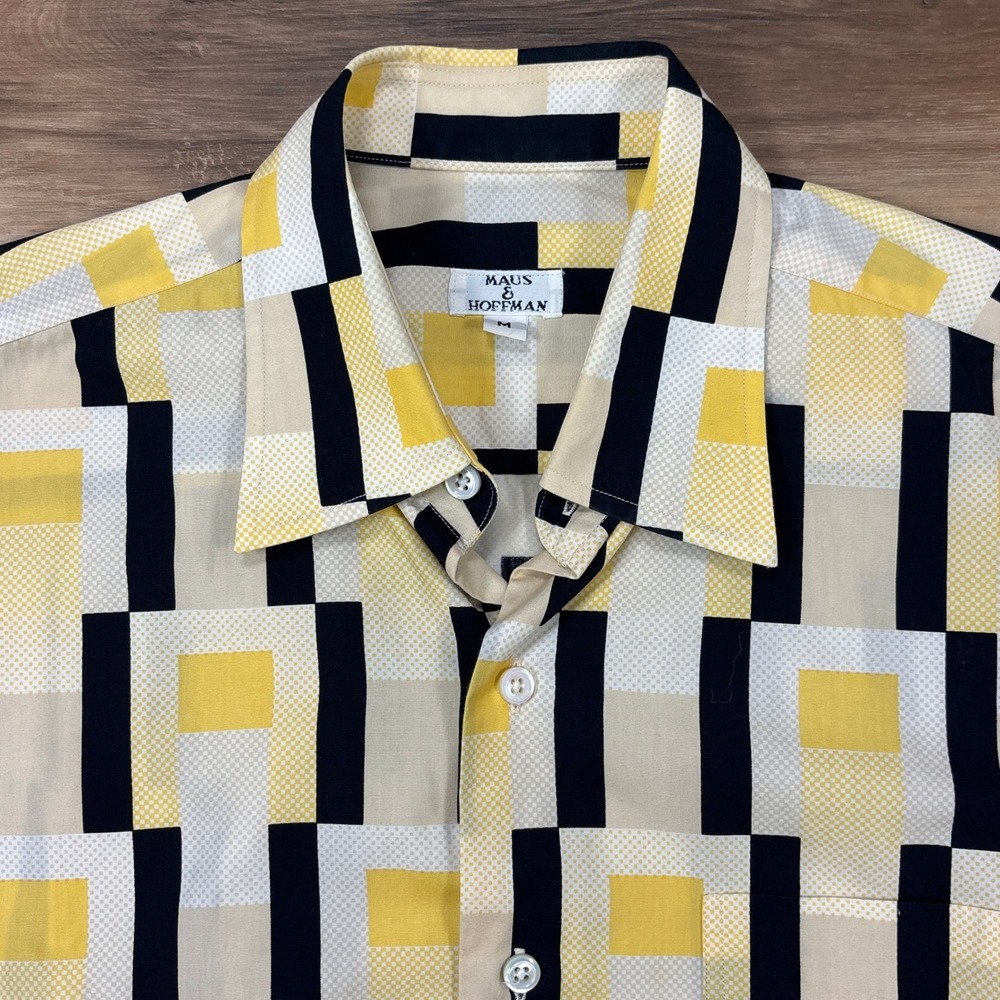 Vintage Maus & Hoffman Shirt Button Down Men M Geometric Cotton Yellow Black USA
